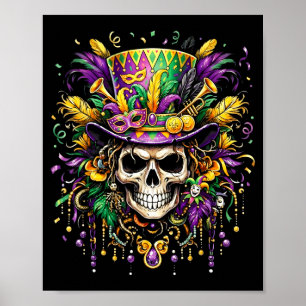 Poster fantasia de Mardi gras caveira de açúcar carnaval