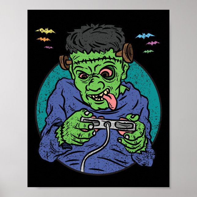 Poster Fantasia de Monstro Gamer para Halloween Controle  (Frente)