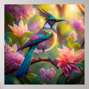Poster Fantasia de Pássaro de Cabeça Verde