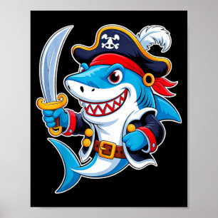 Poster Fantasia de Pirata Tubarão Engraçado de Halloween