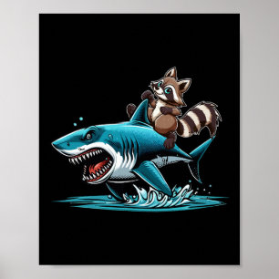 Poster Fantasia de Tubarão com Guaxinim Amante de Animais