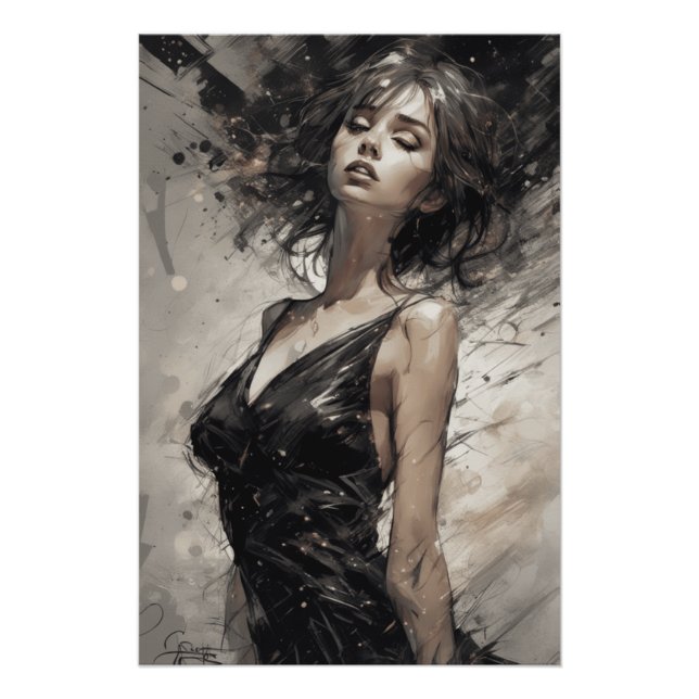 Pôster Fantasia de Vestido Negro Gerada por AI LBD (Frente)