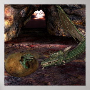 Pôster Fantasia do dragão da mãe e da criança do KRW