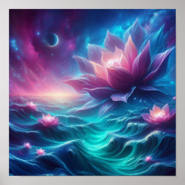 Poster Fantasia do Oceano Celestial Radiante em Flor