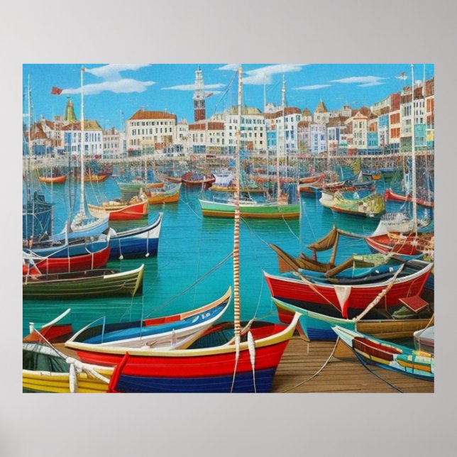 Poster Fantasia do porto moderno, uma cidade turística bo (Frente)