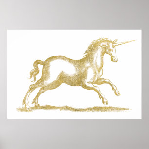 Pôster Fantasia Dourado do unicórnio do brilho