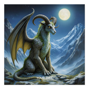 Pôster Fantasia Dragão de Carneiro Mitológico Fofo