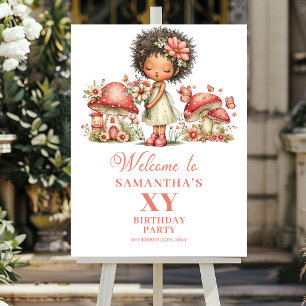 Poster Fantasia Fada 6º Aniversário Flores Rosa Bem-vindo