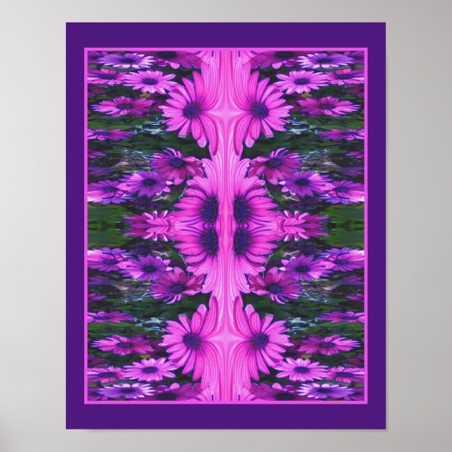 Poster Fantasia Floral Abstrata da Flor Margarida Roxa  (Frente)