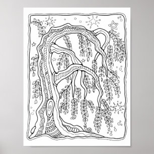 Poster Fantasia Forest Night Willow Tree Coloring Art