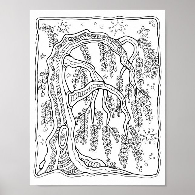 Poster Fantasia Forest Night Willow Tree Coloring Art (Frente)