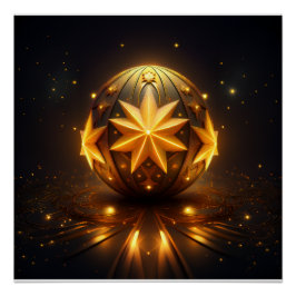 Pôster Fantasia Fractal Esfera Bronze Estrelas Douradas