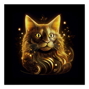 Pôster Fantasia Gato Dourado Néon