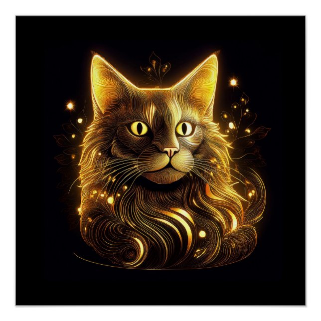 Pôster Fantasia Gato Dourado Néon (Frente)