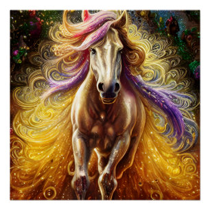 Pôster Fantasia Gerada pelo Cavalo ouro AI