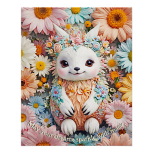 Pôster Fantasia Infantil Fofa de Primavera Amigo - Floral