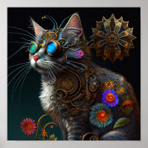 Fantasia linda, gato-do-mato-grande e flores, arte
