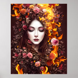 Poster Fantasia mágica belas flores faciais fogo