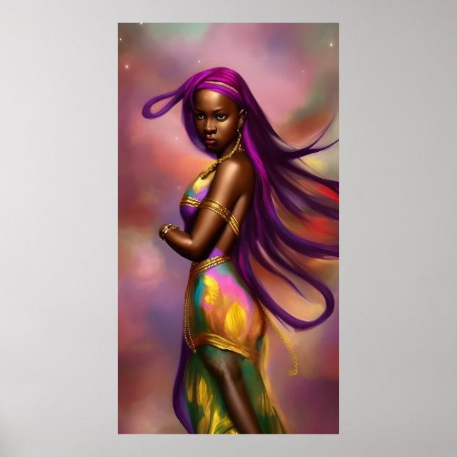 Poster Fantasia mágica Mulher africana cabelo colorido 6 (Frente)