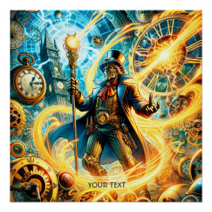 Pôster Fantasia Mágico do Tempo Steampunk Fofo