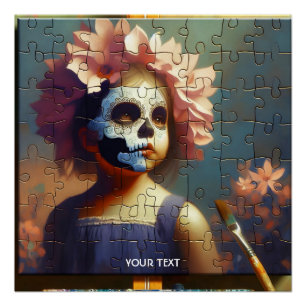 Pôster Fantasia Menina Flores Quebra-Cabeça Fofo