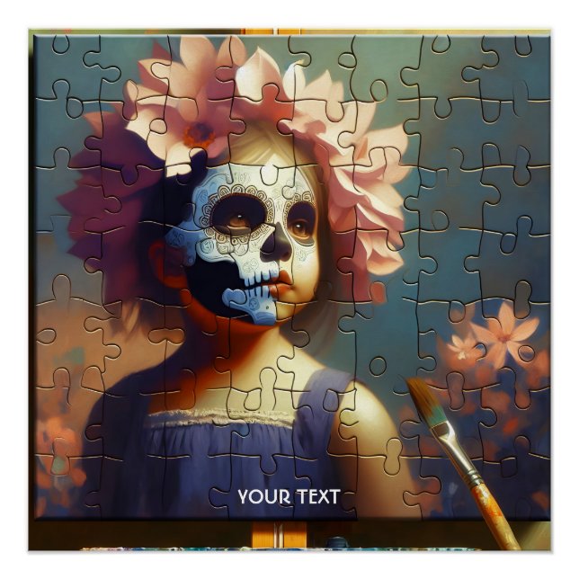 Pôster Fantasia Menina Flores Quebra-Cabeça Fofo (Frente)