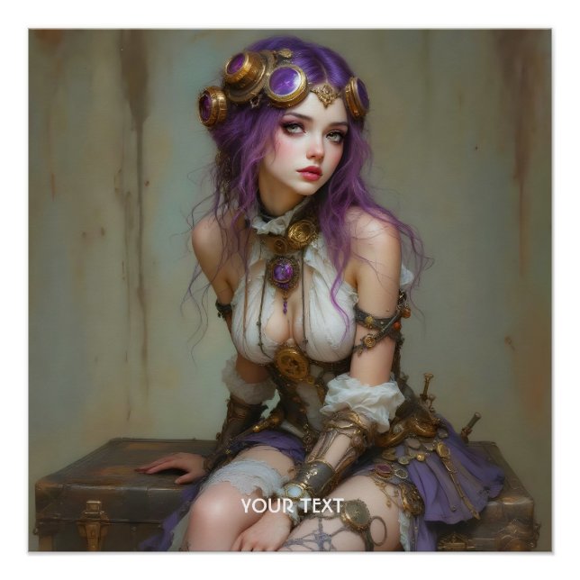 Pôster Fantasia Menina Roxa Fofo Steampunk (Frente)