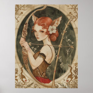 Poster fantasia, mulher da varinha mágica de fada na flor