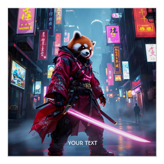 Pôster Fantasia Panda Vermelho Samurai Fofo (Frente)