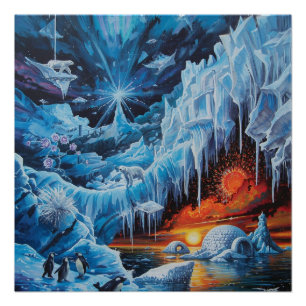 Pôster Fantasia Polar Surrealista Aurora Boreal