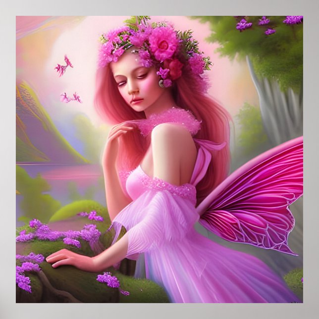 Poster Fantasia Rosa Flor Fada Princesa Arte Grande (Frente)
