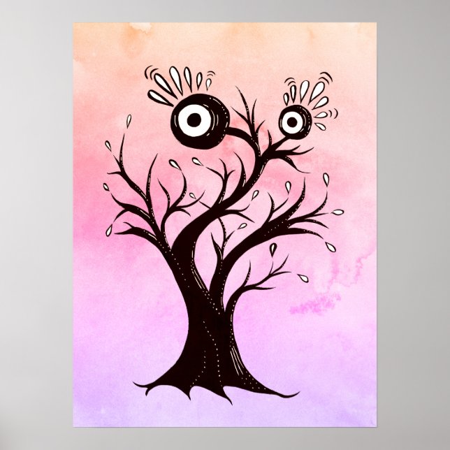 Poster Fantasia Rosa-Rosa-Arte-de-Árvore Louca (Frente)