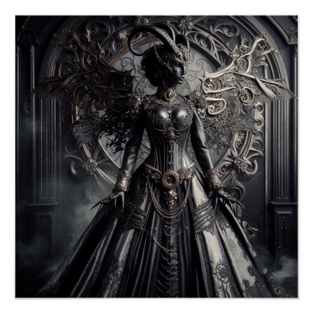 Pôster Fantasia Steampunk Escuridão Demônio Moda (Frente)
