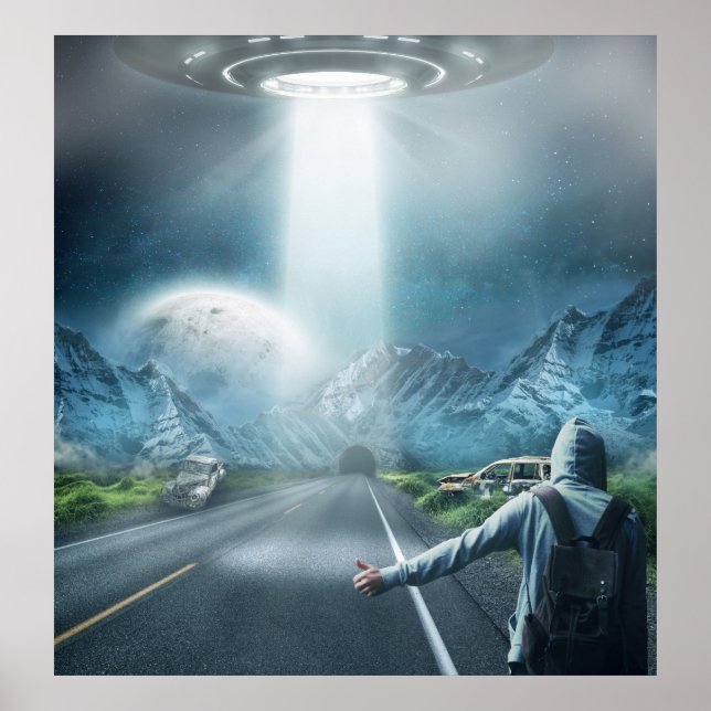 Poster fantasia surreal de alienígena e hitchhiker (Frente)