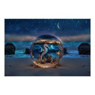 Pôster Fantasia Surreal de Praia e Cavalo-da-praia