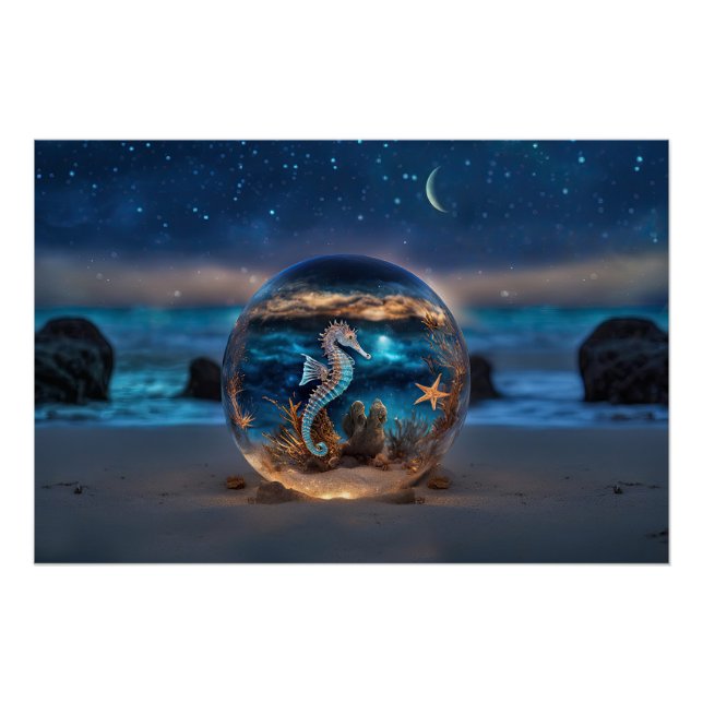 Pôster Fantasia Surreal de Praia e Cavalo-da-praia (Frente)