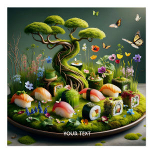 Pôster Fantasia Sushi Fofo Paisagem Japonesa