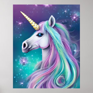 Poster Fantasia Unicórnio com Cabelo Azul e Rosa