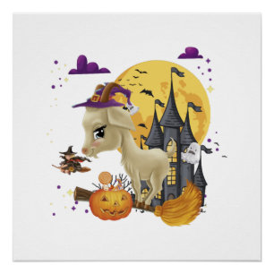 Pôster Fantasias de Halloween de Bruxa de Cabra com Vasso
