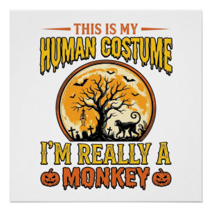 Pôster Fantasias de Macaco de Halloween Camisa Vintage De