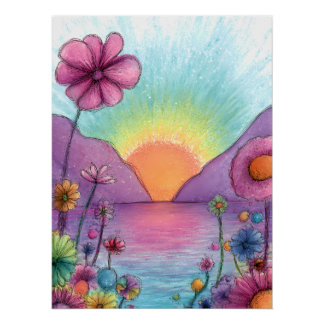 Pôster Fantasie Landschaft mit Blumen - Pastell Stil