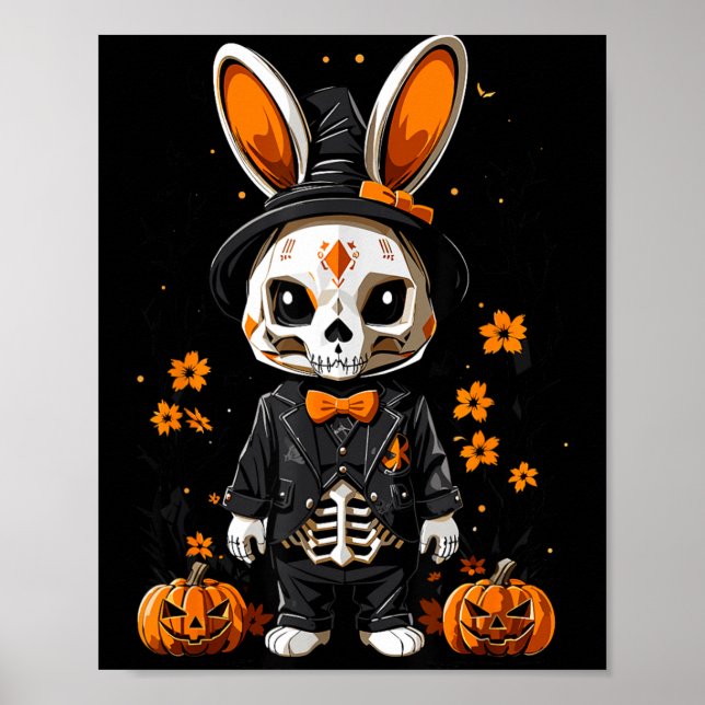 Poster Fantasioso Coelho Esqueleto Fantasia de Halloween (Frente)