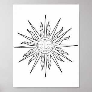 Poster Fantasioso Sol Preto e Branco Astronomia Astrologi