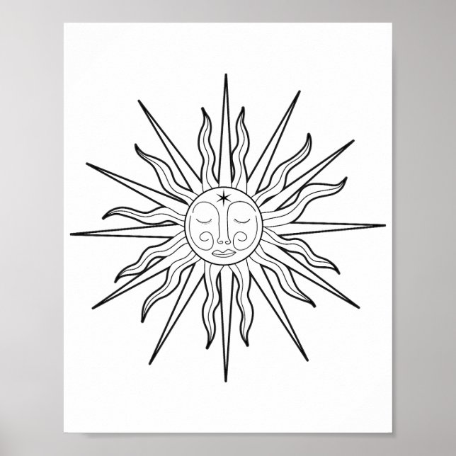 Poster Fantasioso Sol Preto e Branco Astronomia Astrologi (Frente)