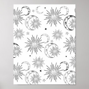 Poster Fantasioso Sol Preto e Branco Astronomia Astrologi