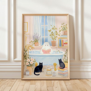 Poster Fantasma Aconchegante Lendo no Banho de Bolhas com
