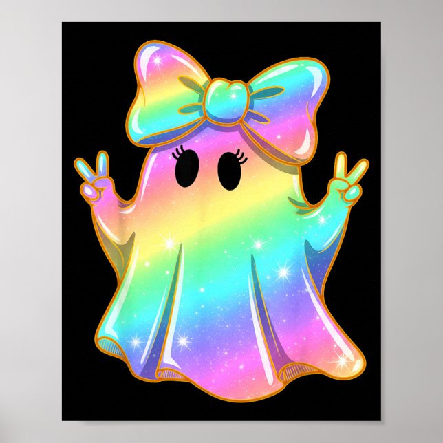 Poster Fantasma Arco-íris Fofo Paz Halloween Divertido Cr (Frente)