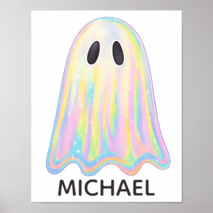 Poster Fantasma Arco-Íris Pastel Fofo Assustador Estéti