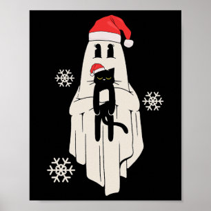 Poster Fantasma Bonita Com Papai Noel Segurando Gato Pret