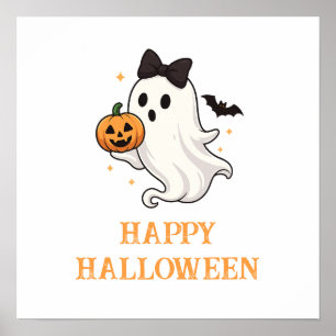 Poster Fantasma Bonito com Arco e Pumpkin Dia das Bruxa
